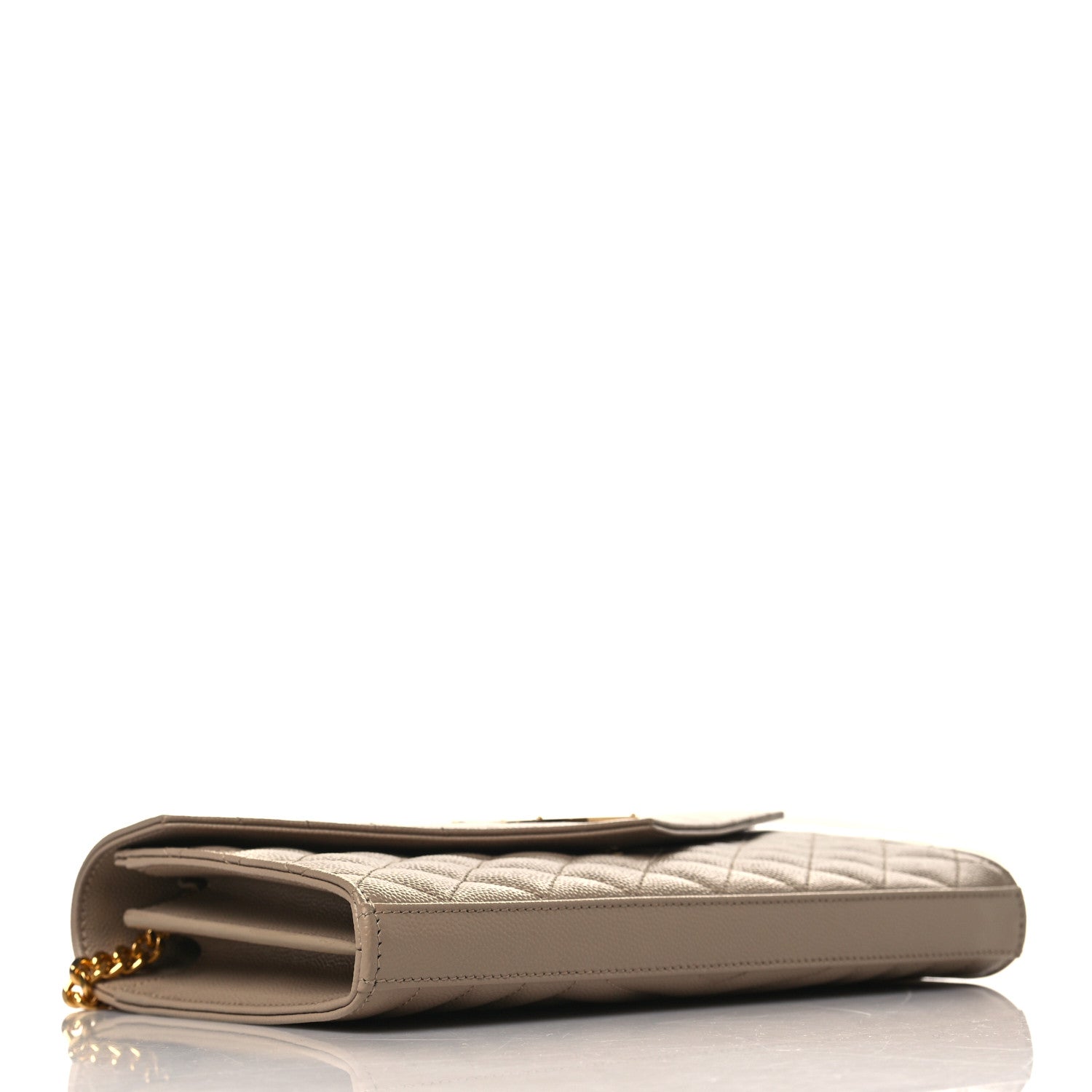 Saint Laurent Grain De Poudre Mixed Matelasse Triquilt Monogram Chain Wallet Dark Beige 4 of 8