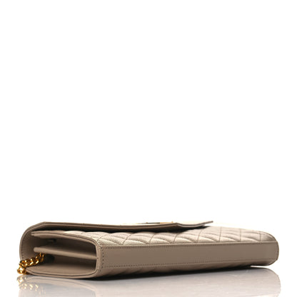 Saint Laurent Grain De Poudre Mixed Matelasse Triquilt Monogram Chain Wallet Dark Beige 4 of 8