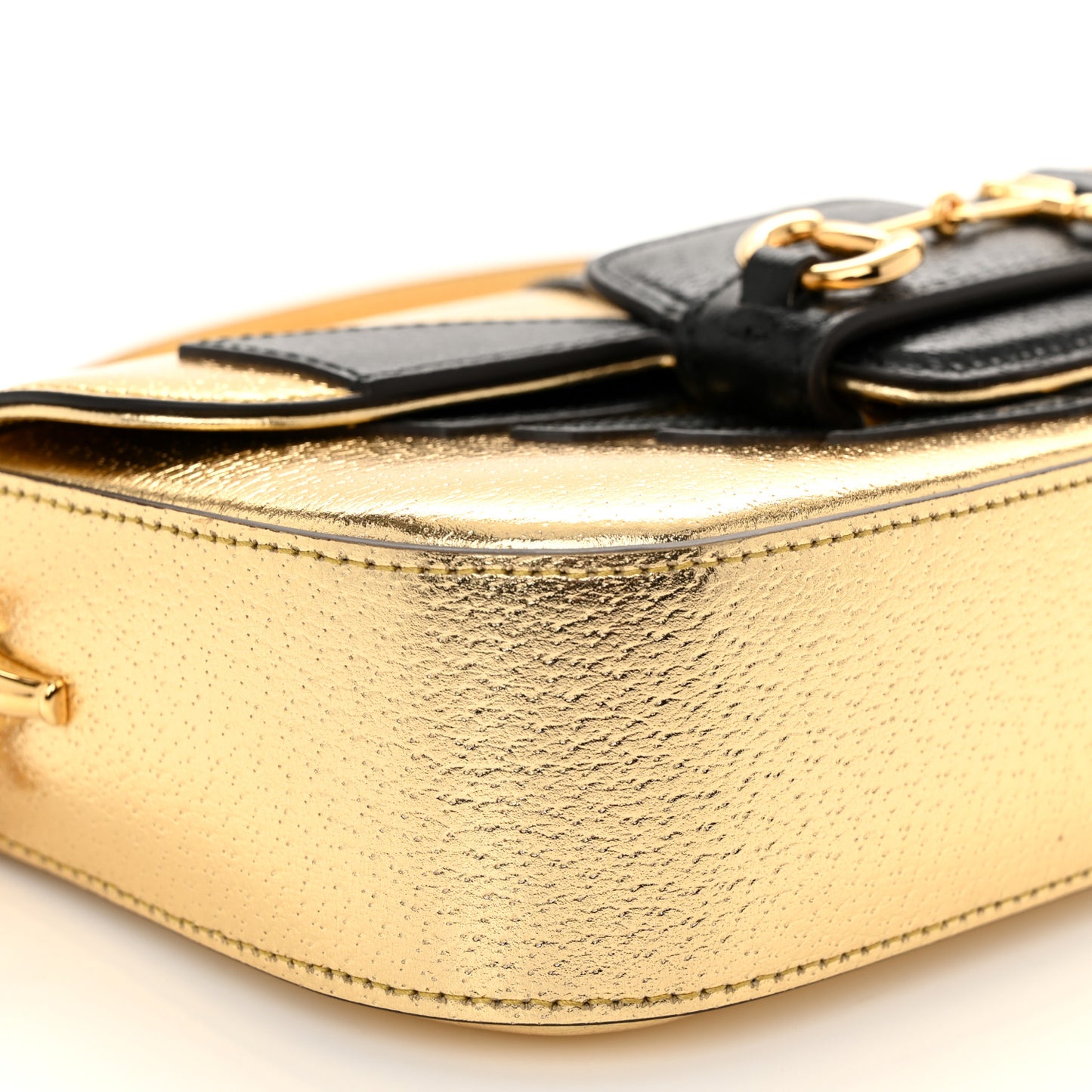 X ADIDAS Textured Dollar Calfskin Web Trefoil Horsebit 1955 Shoulder Bag King Gold Black