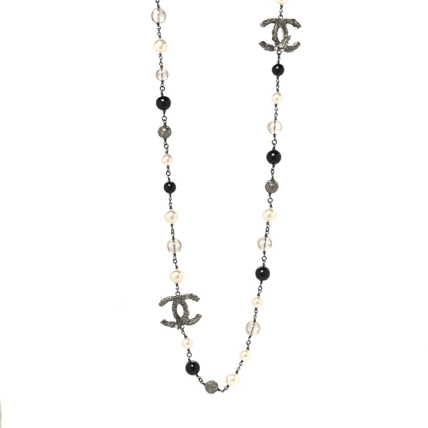 Ruthenium Pearl Beaded CC Long Necklace Black