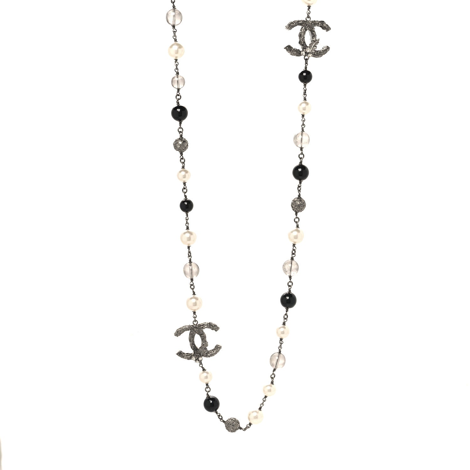 Chanel Ruthenium Pearl Beaded CC Long Necklace Black 1 of 4