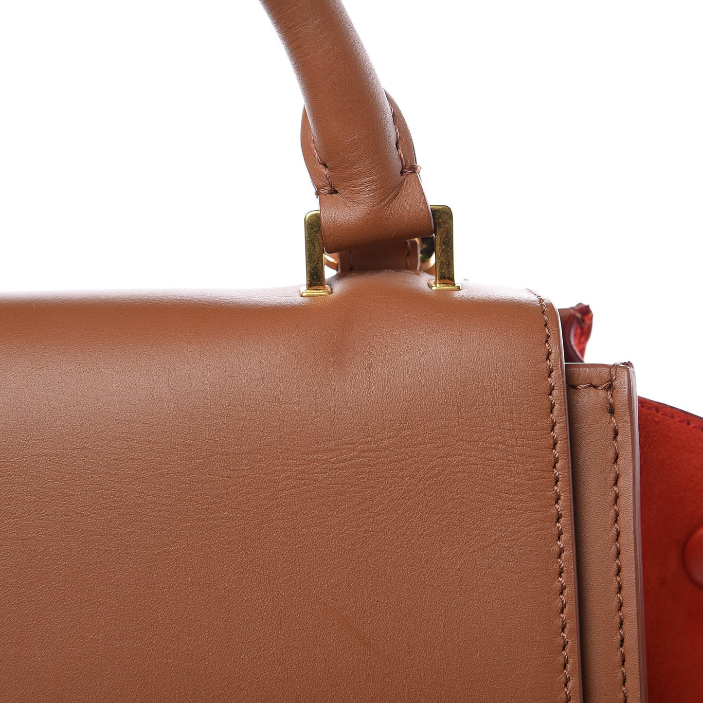 Natural Calfskin Suede Medium Bi-Color Trapeze Tan