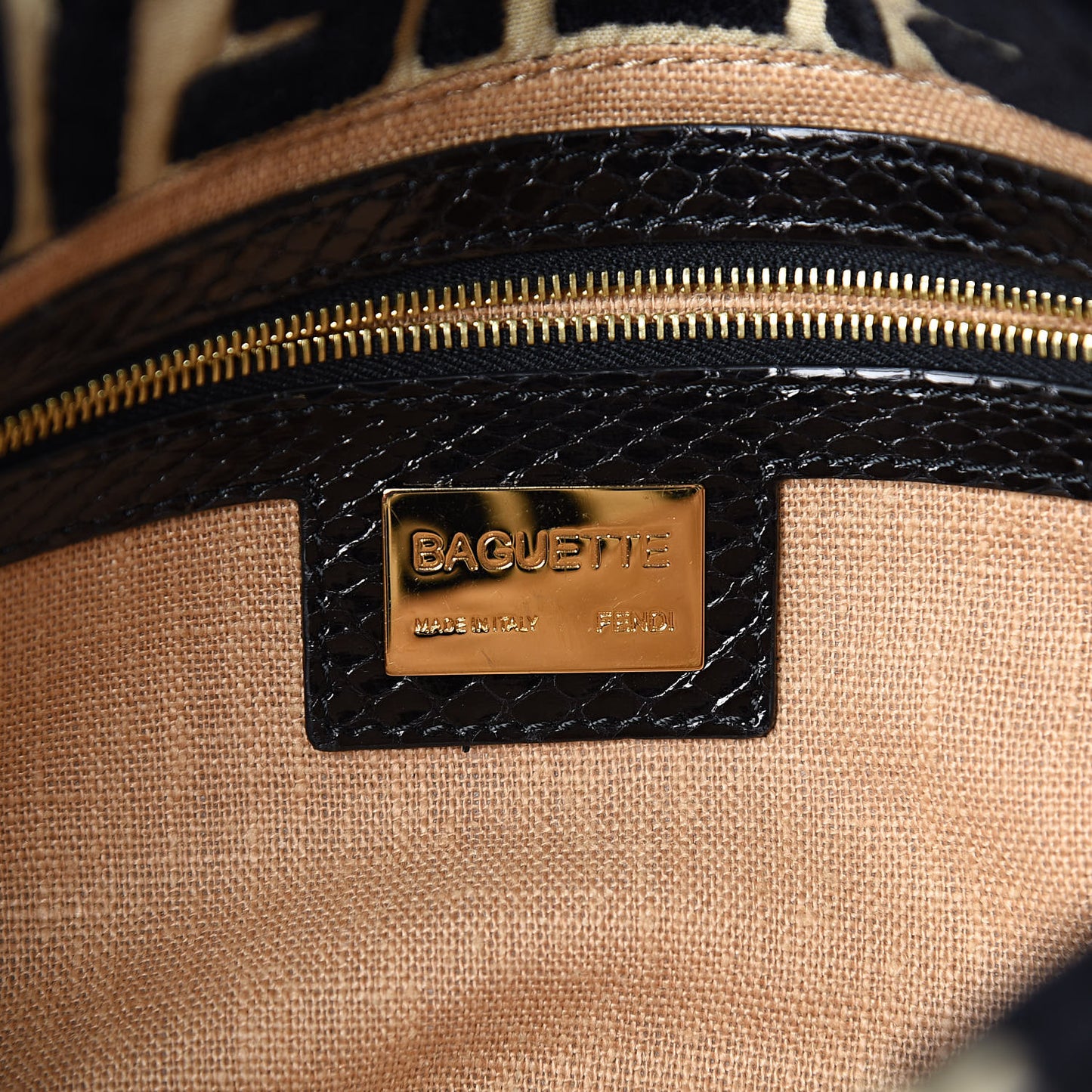 Fabric Snakeskin FF Baguette Black White