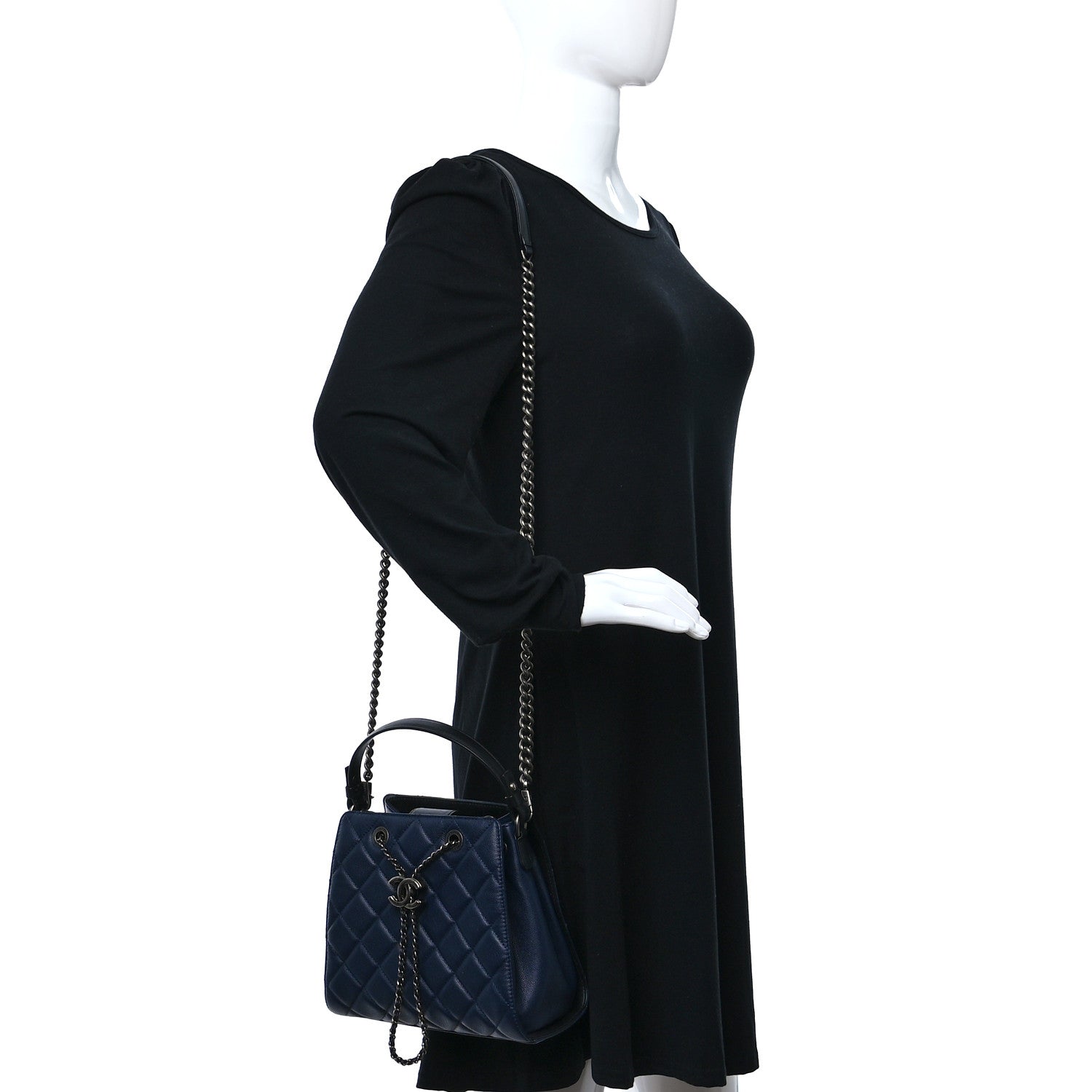 Chanel Caviar Quilted Small CC Bucket Bag Navy 3 of 8