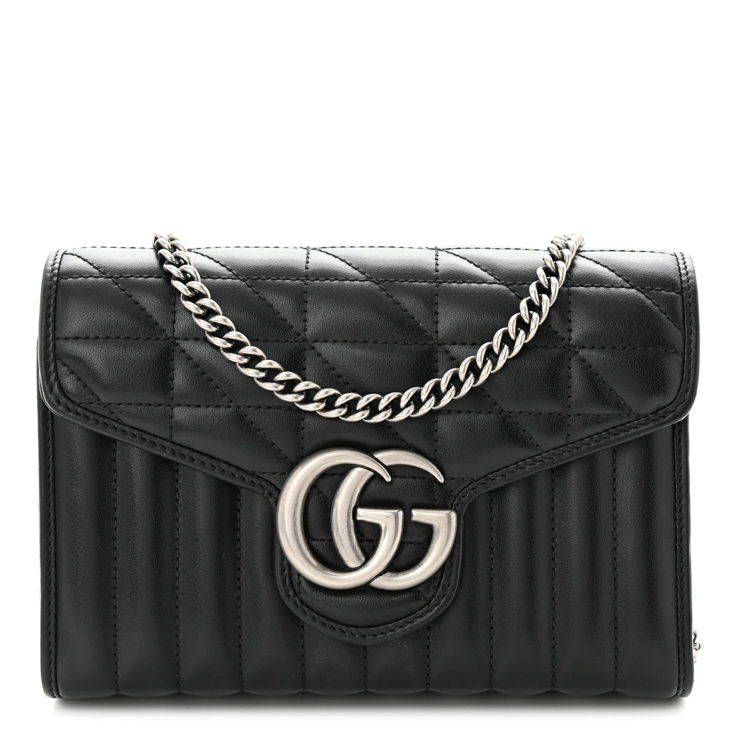 Calfskin Matelasse Aria GG Marmont Chain Wallet Black