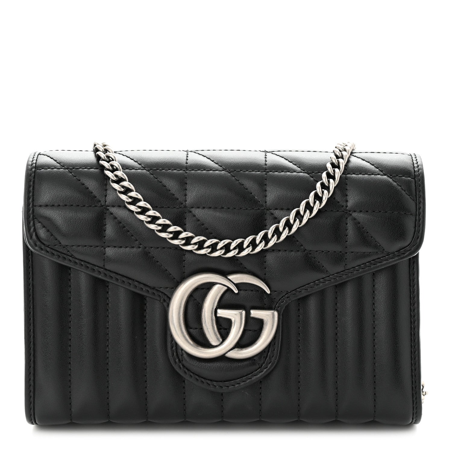 Gucci Calfskin Matelasse Aria GG Marmont Chain Wallet Black 1 of 12