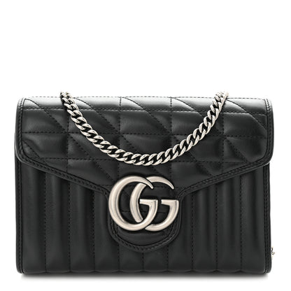 Gucci Calfskin Matelasse Aria GG Marmont Chain Wallet Black 1 of 12
