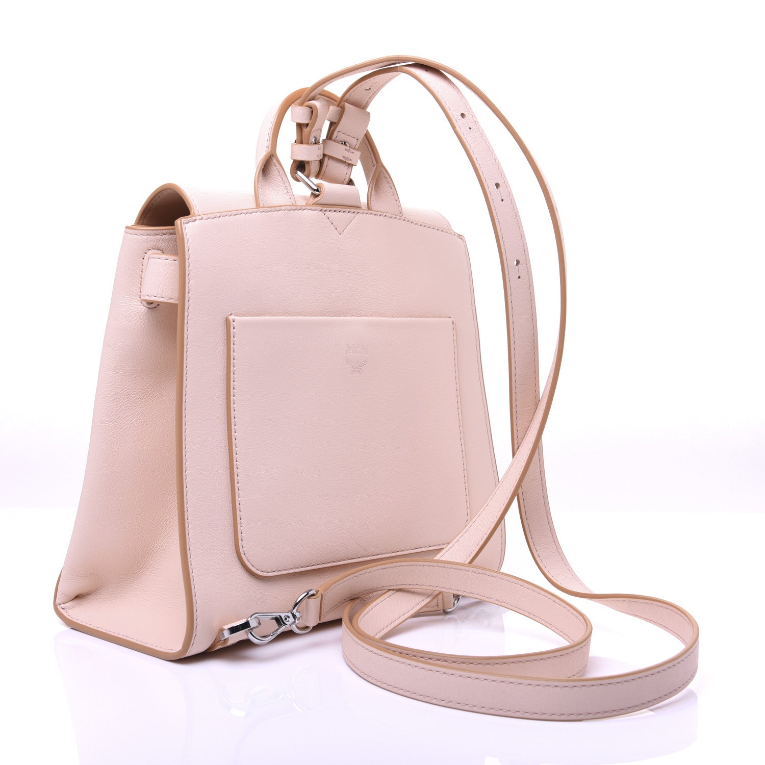 MCM Calfskin Ottomar Monogram Essential Small Backpack Pink Blush 3 of 30