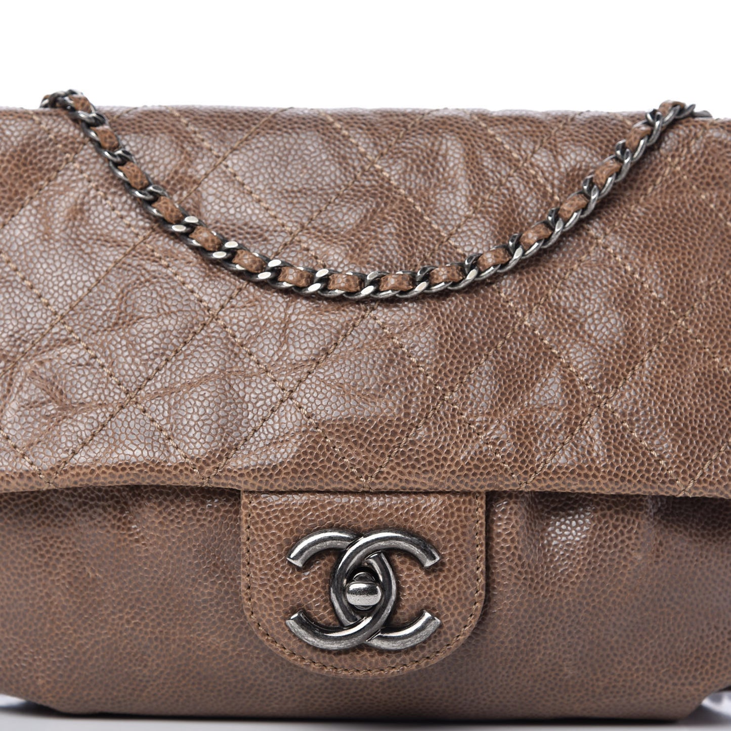 Caviar Quilted Medium Elastic Flap Brown