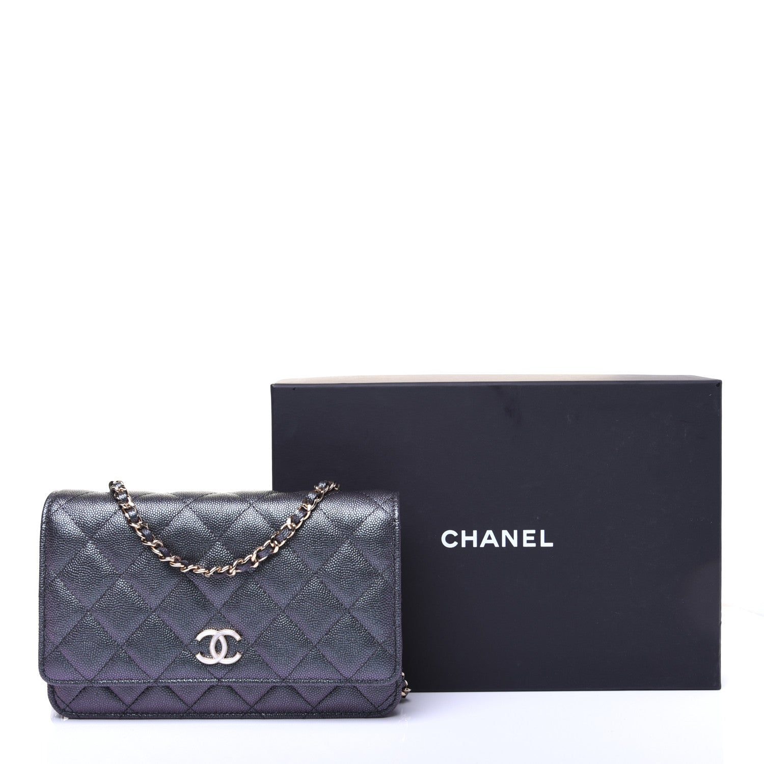 Chanel Iridescent Caviar Quilted Wallet On Chain WOC Black 29 of 29