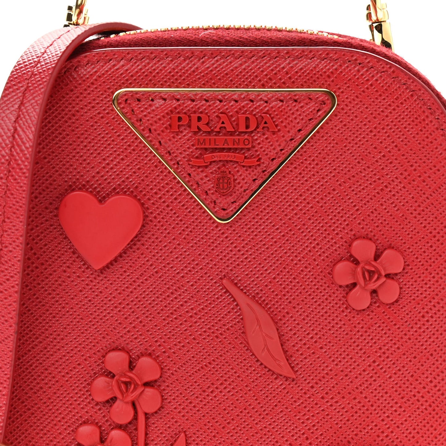 Saffiano Embellished Mini Qixi Crossbody Bag Fuoco