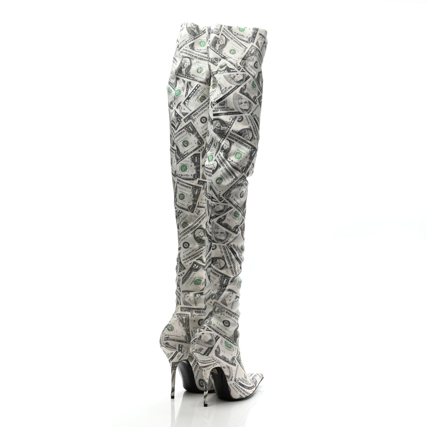 Balenciaga Spandex Dollars Print Pointed Toe Knife Thigh High Boots 38.5 Green 4 of 8