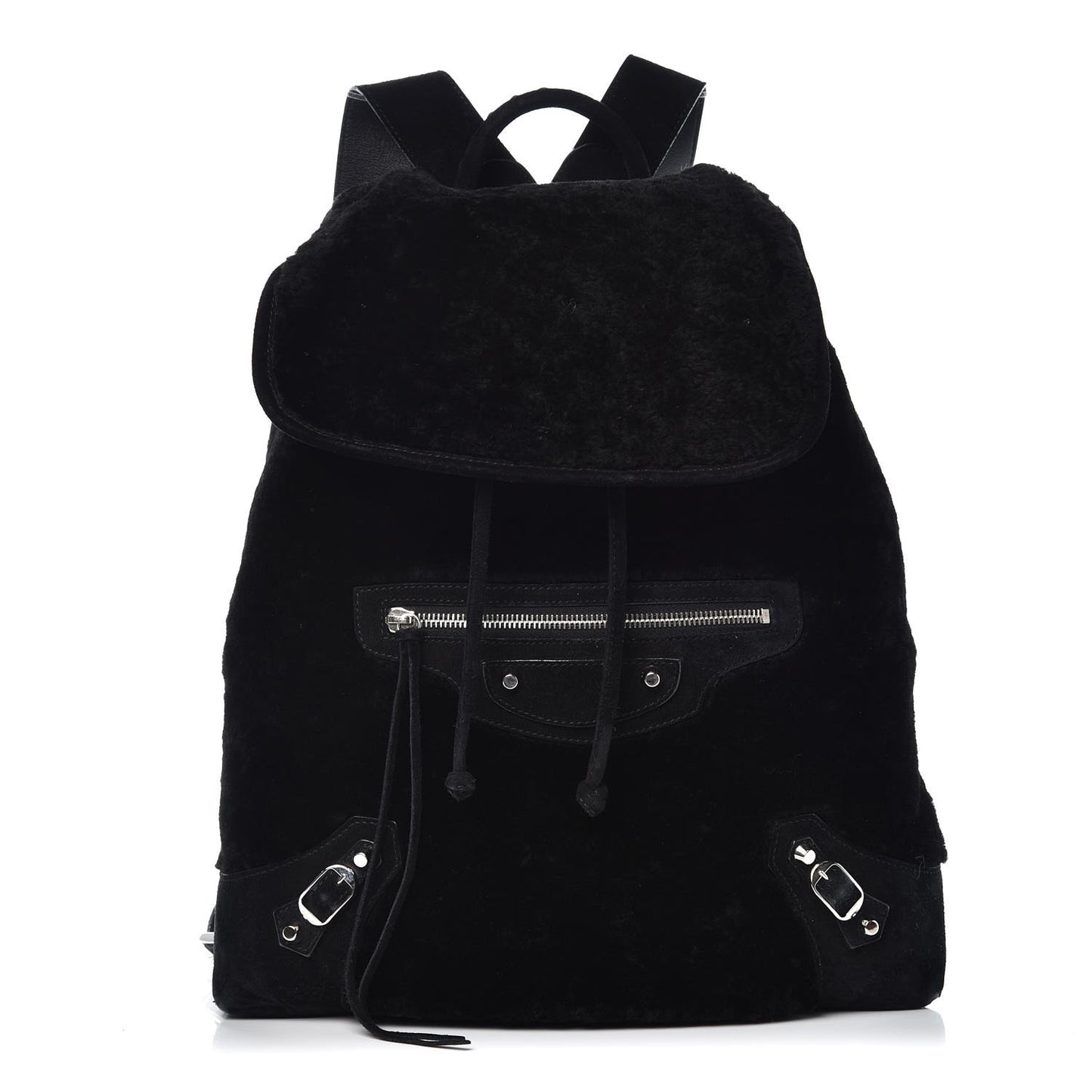 Suede Shearling Classic Silver Hardware Traveler Backpack Black