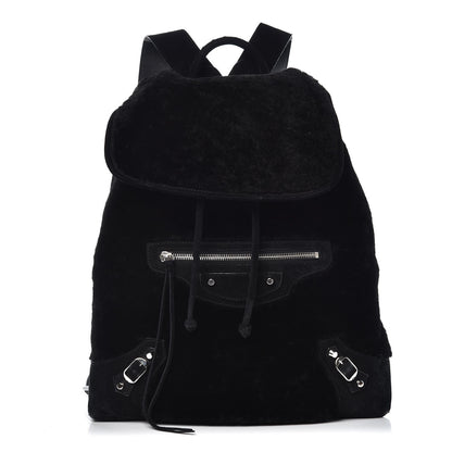 Balenciaga Suede Shearling Classic Silver Hardware Traveler Backpack Black 1 of 9