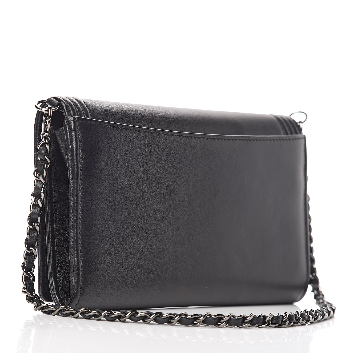 Chanel Lambskin Boy Wallet On Removable Chain WOC Black Navy 4 of 11