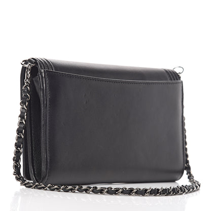 Chanel Lambskin Boy Wallet On Removable Chain WOC Black Navy 4 of 11