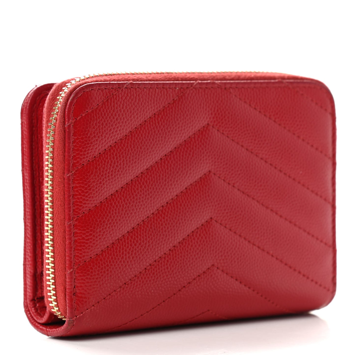 Grain De Poudre Matelasse Chevron Monogram Compact Zip Around Wallet Red