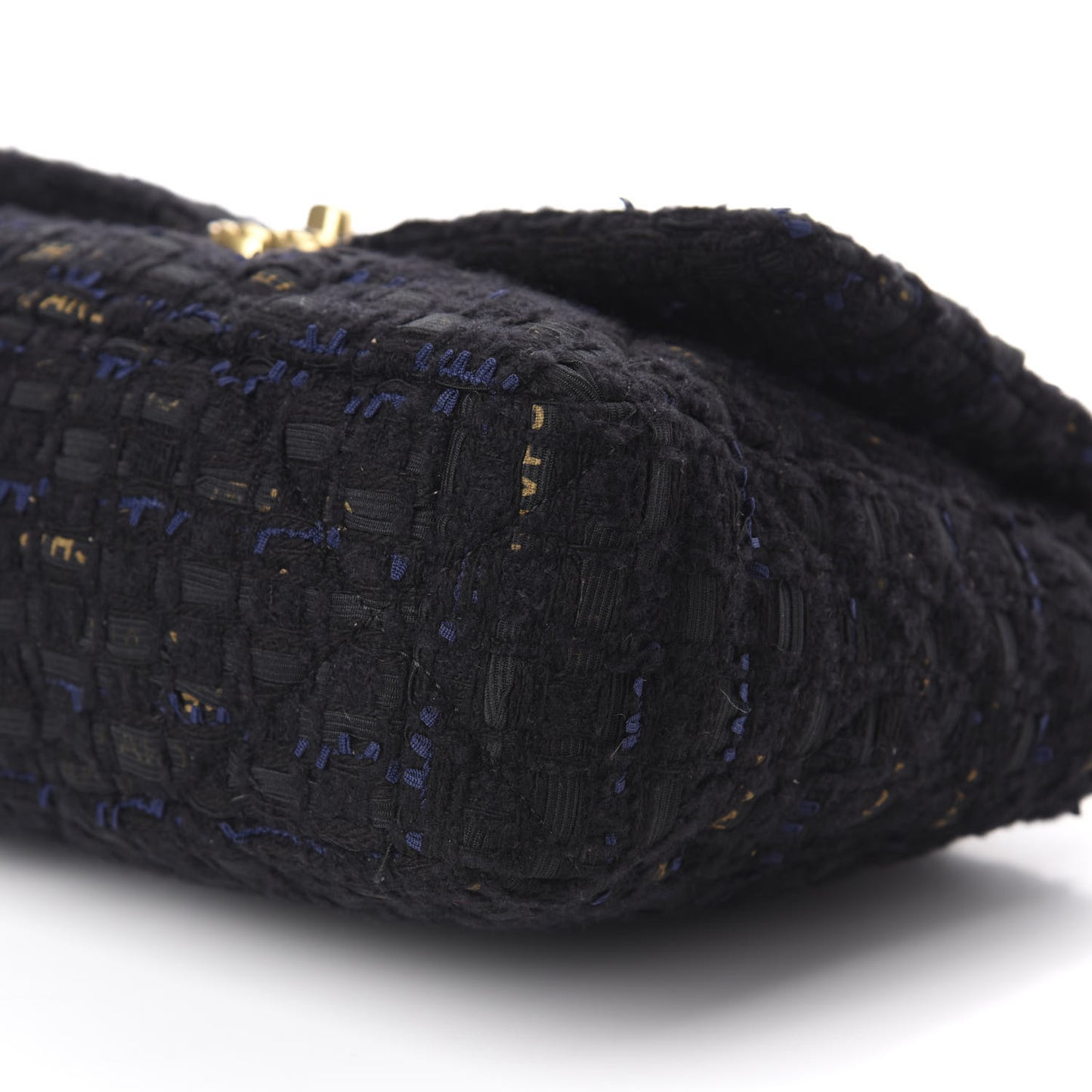 Tweed Quilted Large 19 Flap Black Navy Gold