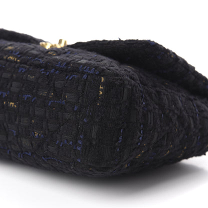 Chanel Tweed Quilted Large 19 Flap Black Navy Gold 7 of 11