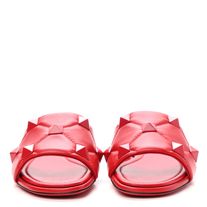 Valentino Garavani Nappa Monochrome Roman Stud Flat Slide Sandals 37 Rouge Pur 2 of 8