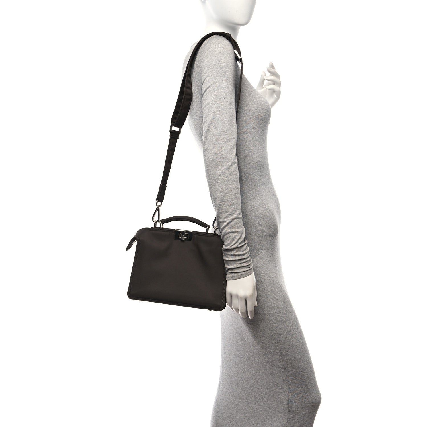 Fendi Nylon Vitello Cover Logo Embossed Mini Peekaboo I SEE U Satchel Ebano Sunflower 2 of 10