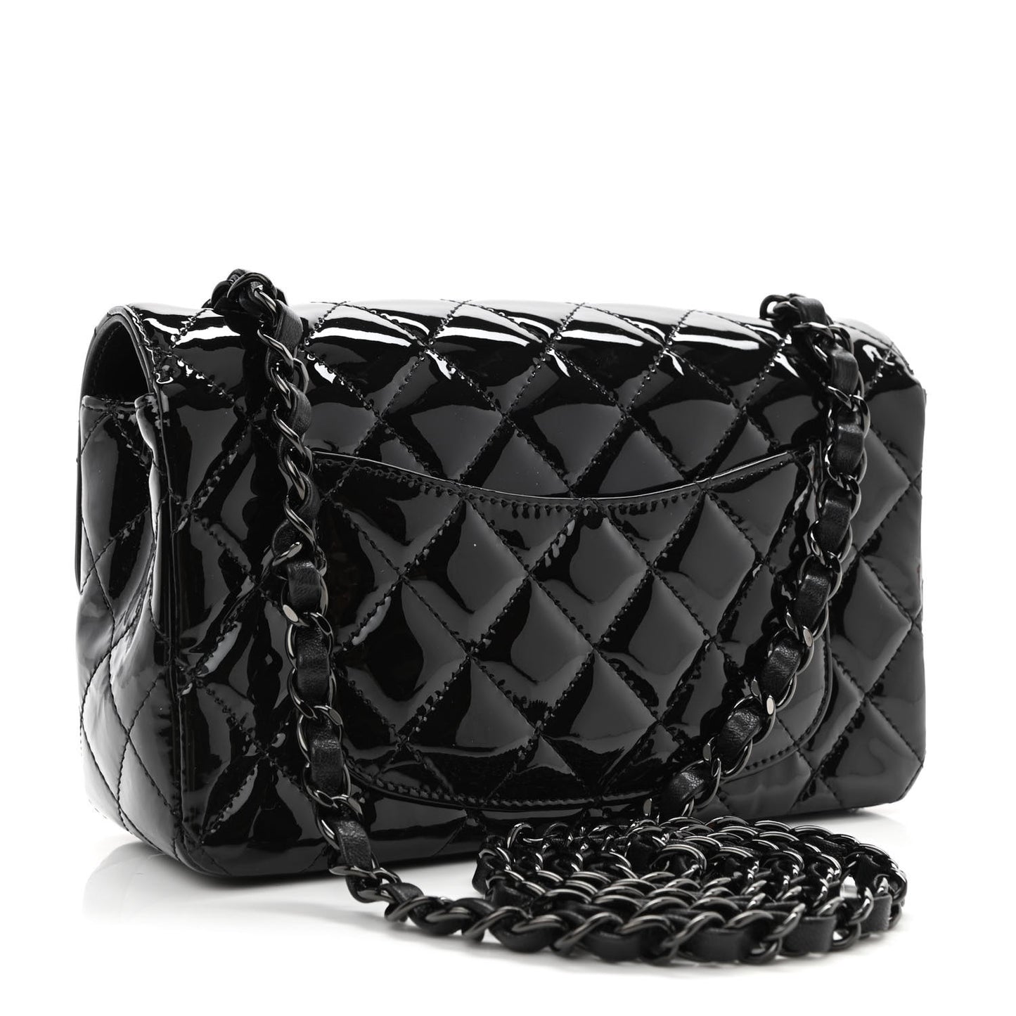 Patent Calfskin Quilted Mini Rectangular Flap So Black