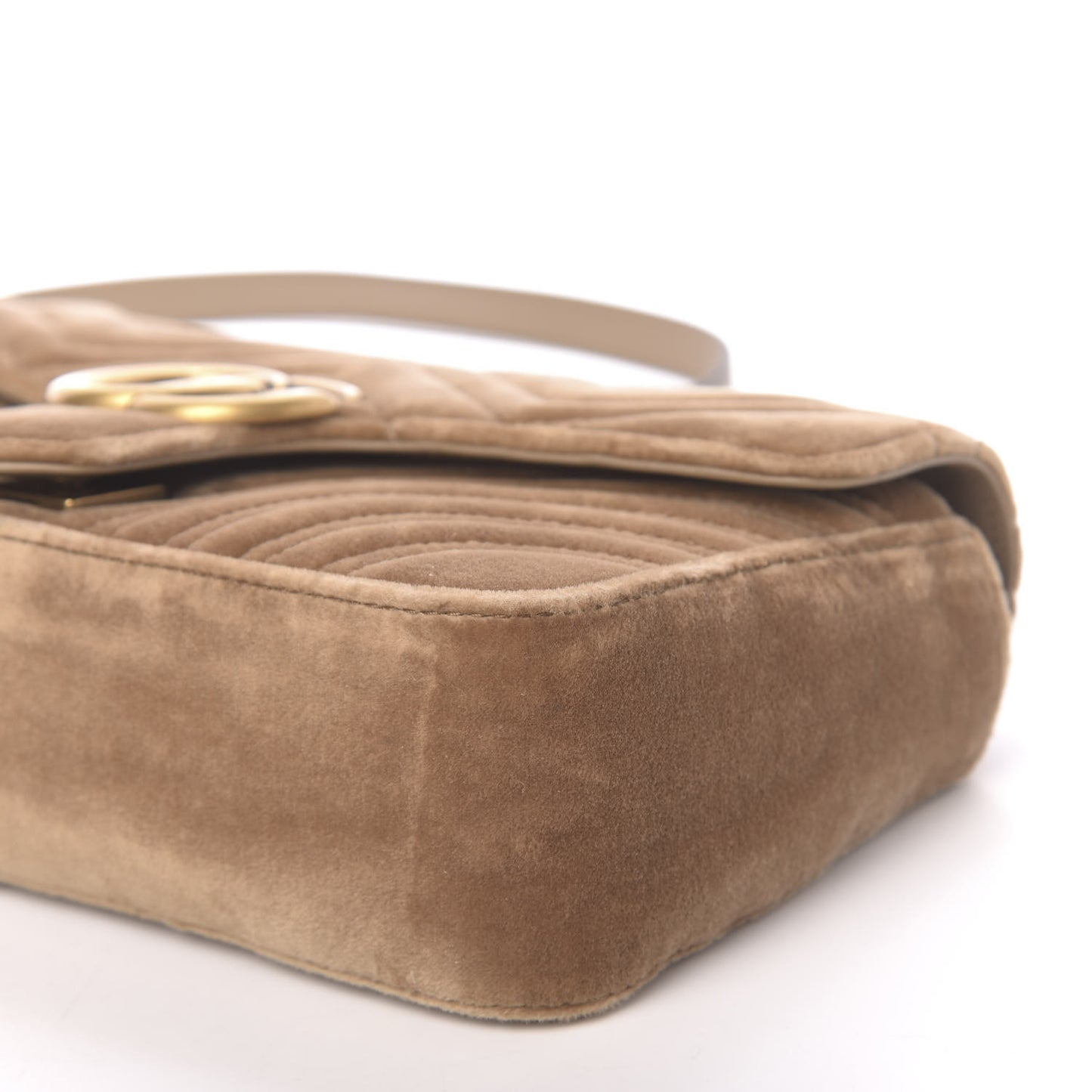 Velvet Matelasse Small GG Marmont Shoulder Bag Taupe