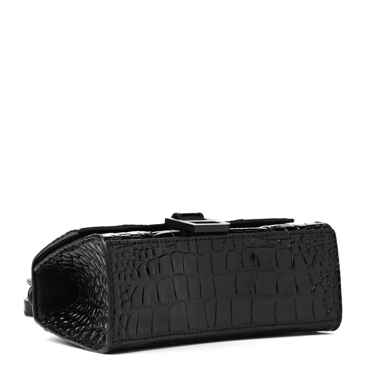 Balenciaga Shiny Calfskin Monochrome Crocodile Embossed Hourglass Top Handle Bag XS Black 3 of 4