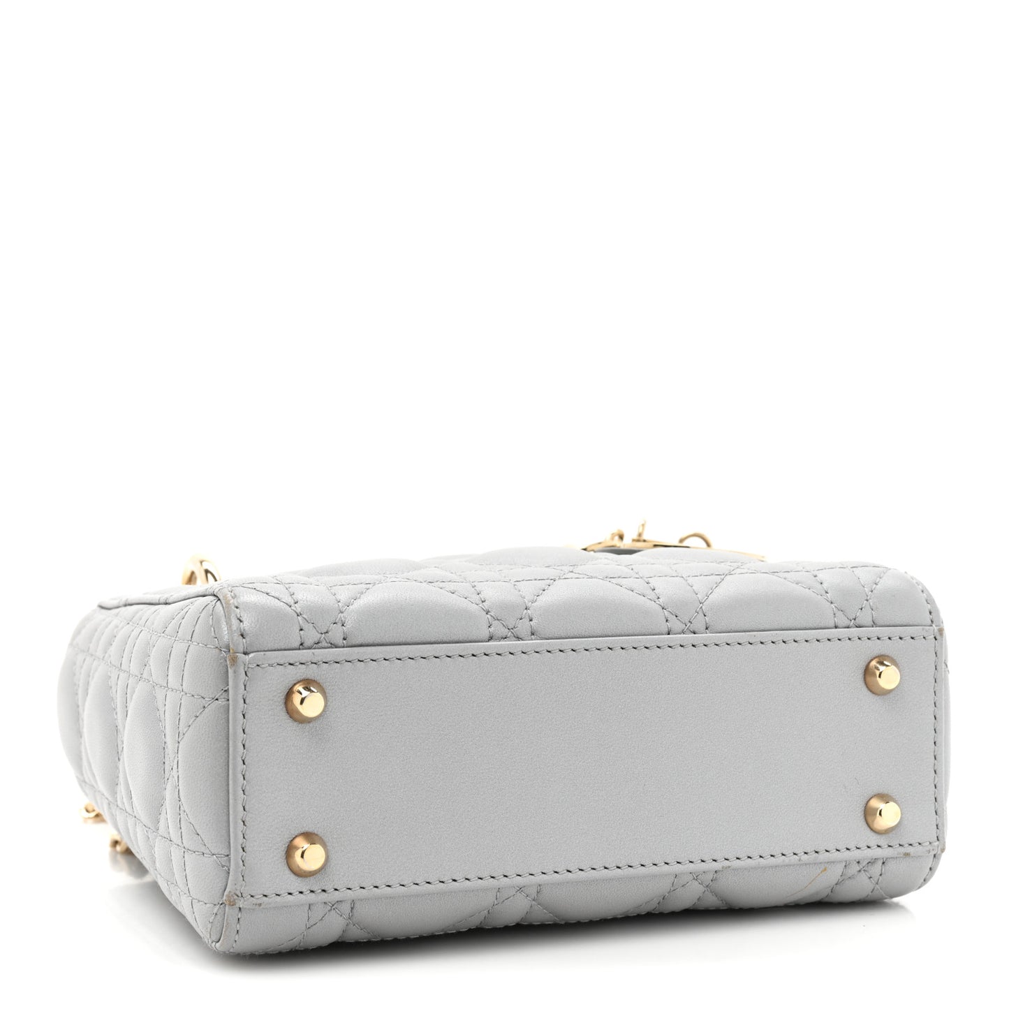 Metallic Lambskin Cannage Mini Lady Dior Grey