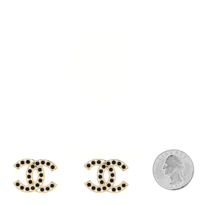 Chanel Large Strass Crystal CC Earrings Black Gold 2 of 4