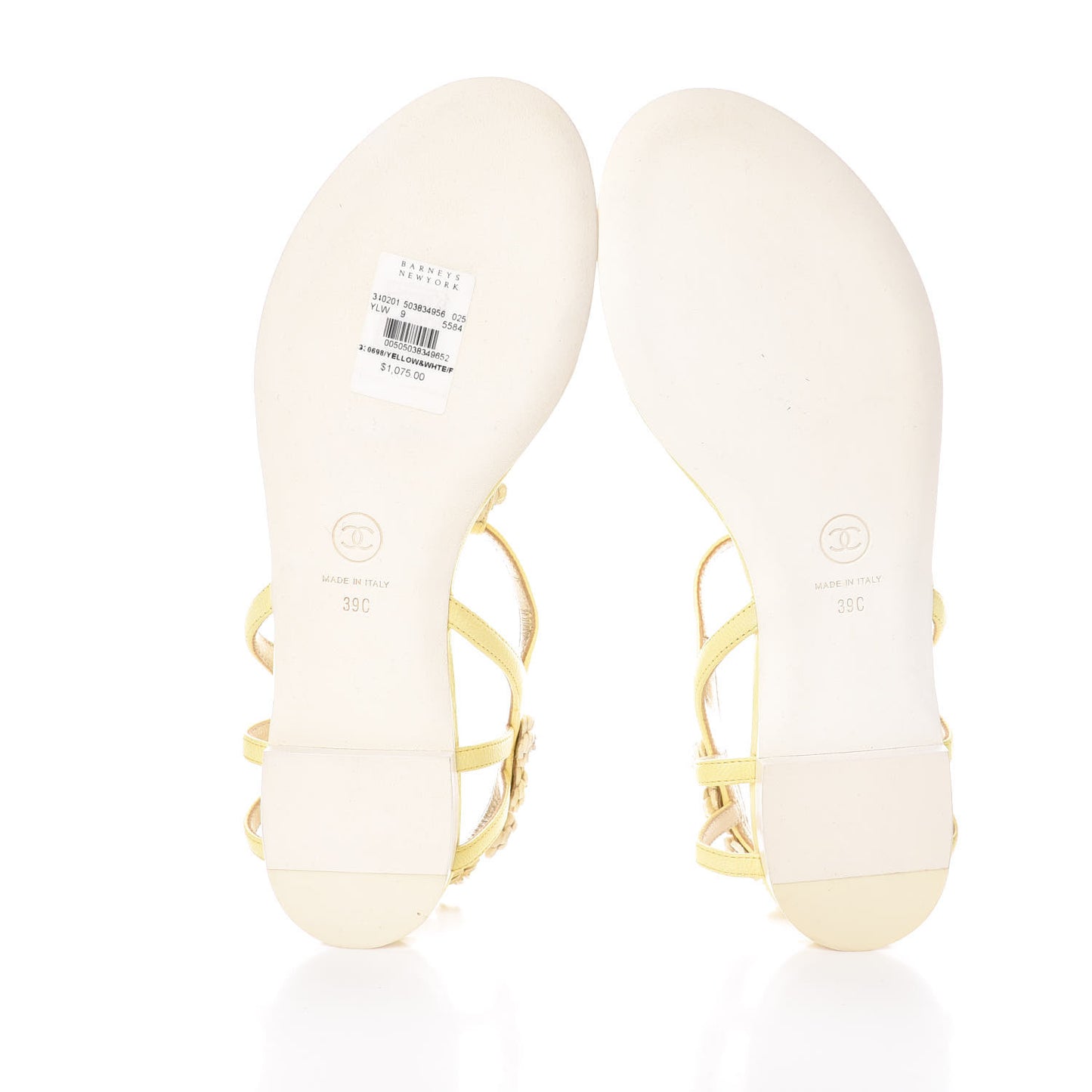 Goatskin Pearl Camellia Thong Sandals 39 Yellow