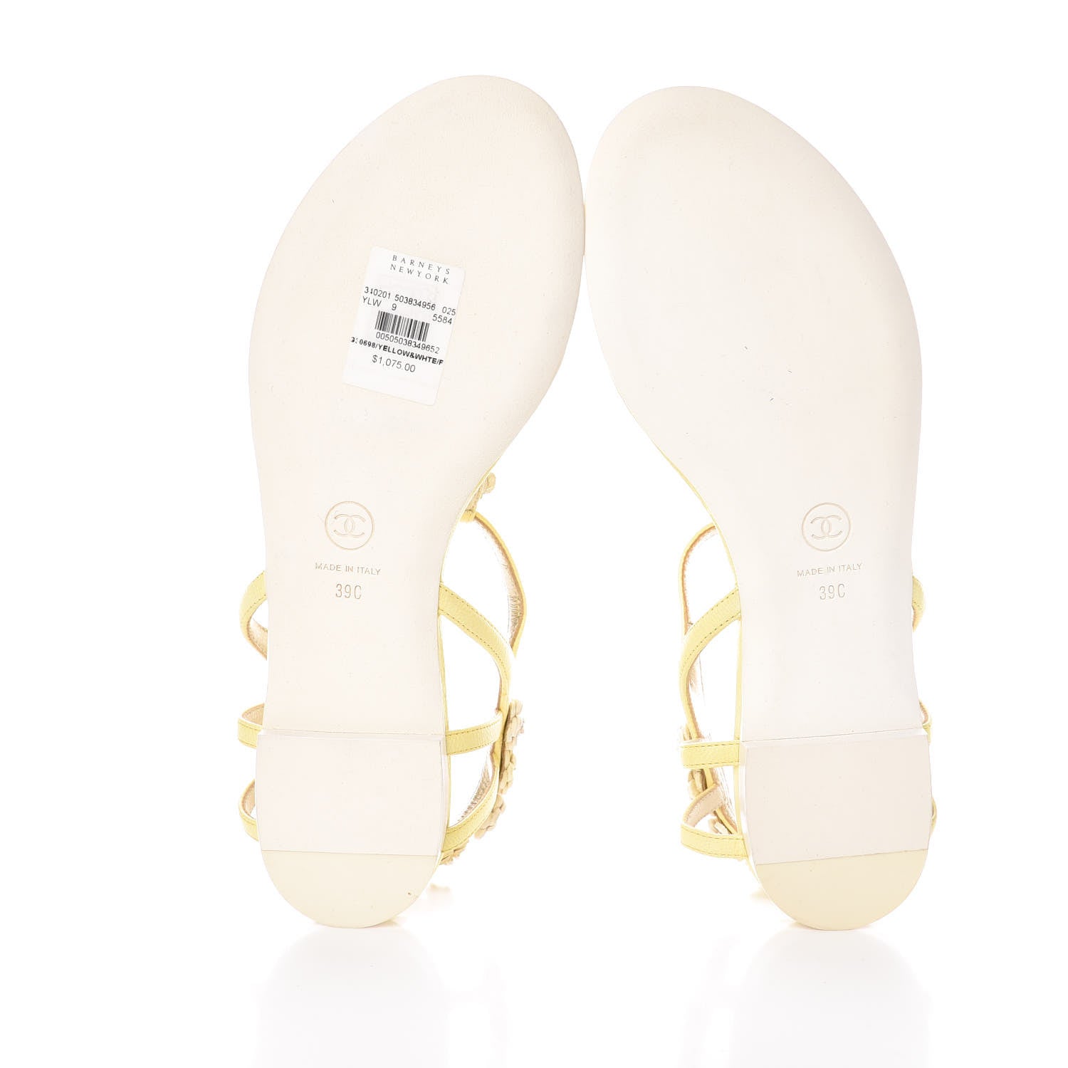 Chanel Goatskin Pearl Camellia Thong Sandals 39 Yellow 5 of 7