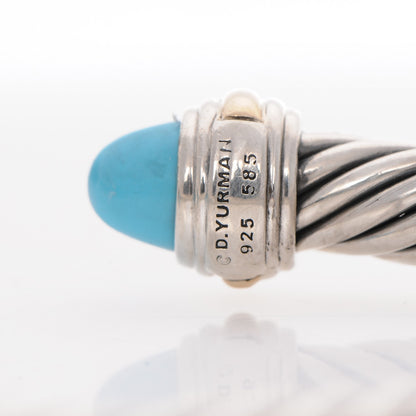 David Yurman Sterling Silver 14K Yellow Gold Turquoise 7mm Cable Classics Cuff 4 of 4
