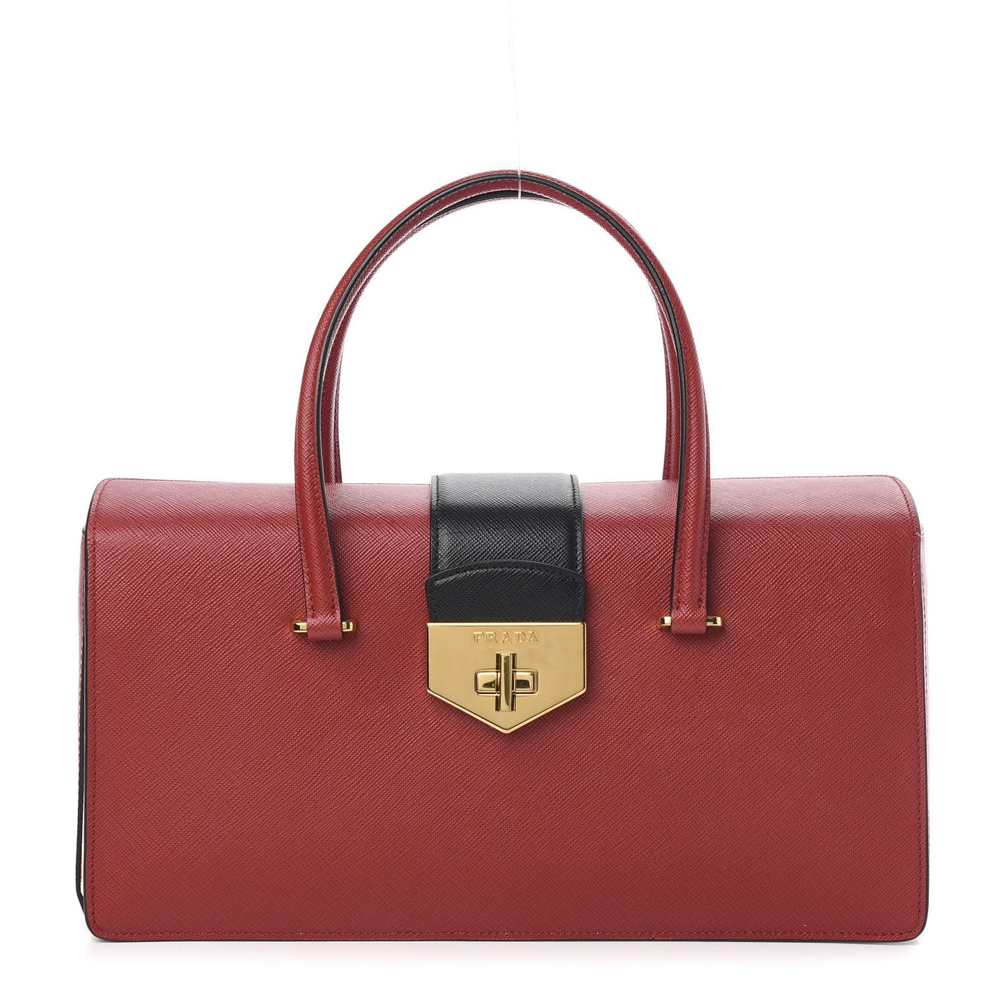 Saffiano Tri-Color Turn Lock Satchel Fuoco White Black