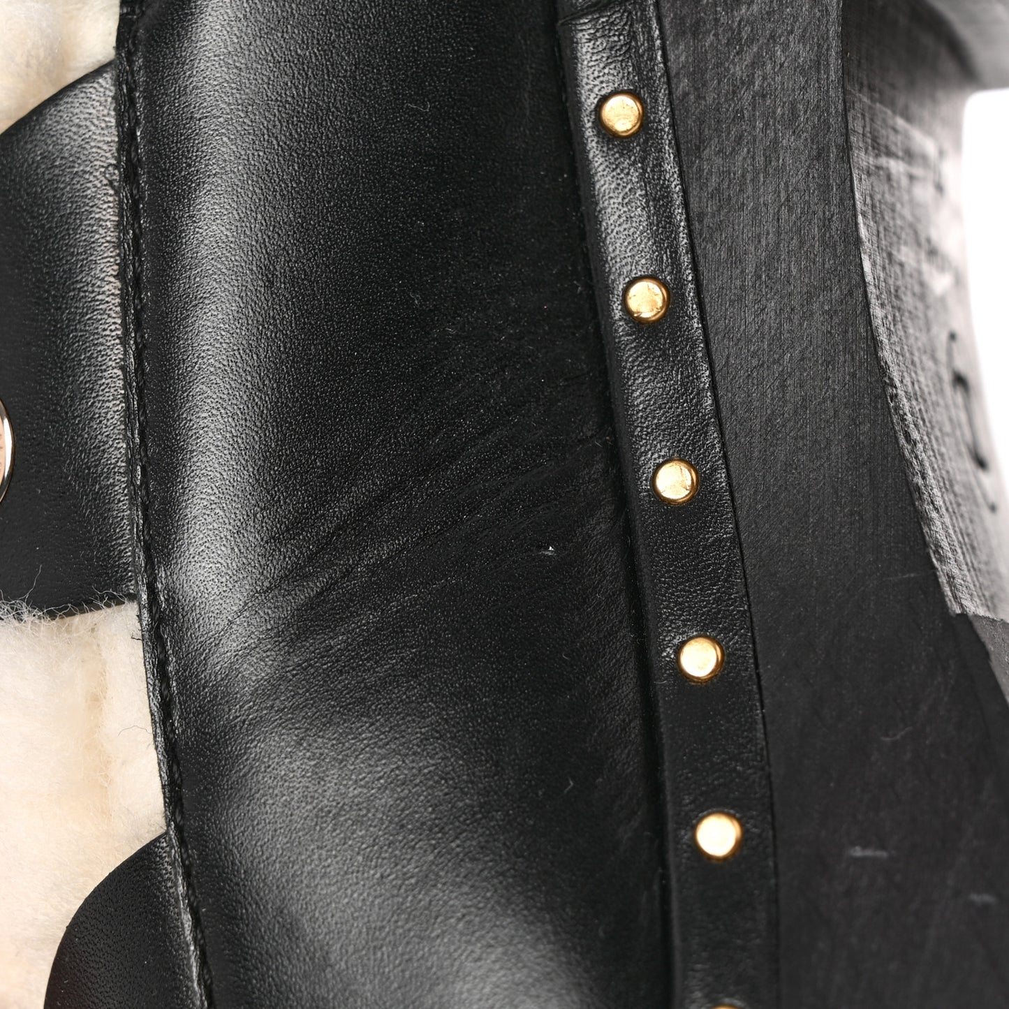 Shearling Chain Studded CC High Boot 37 White Black