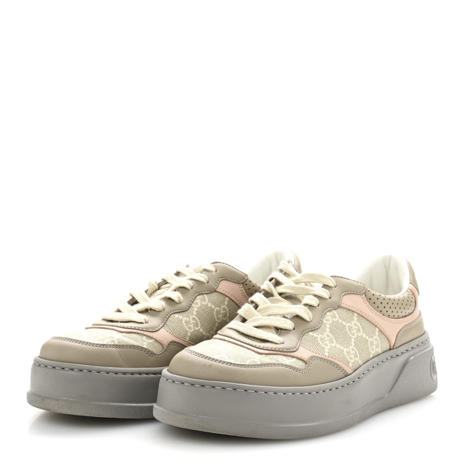 Gucci Calfskin GG Supreme Monogram Perforated Womens Platform 55mm Sneakers 38 Apricot Pink Beige Grey 4 of 8