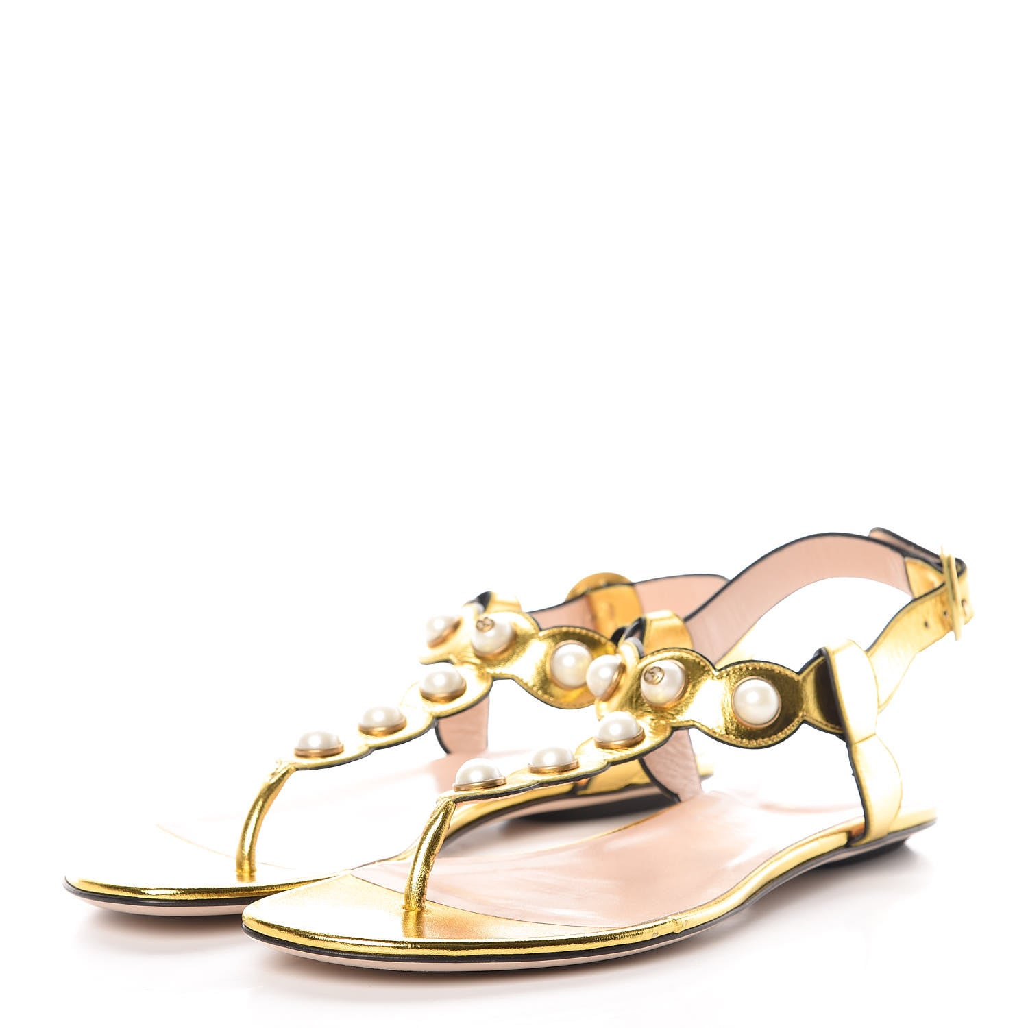 Gucci Metallic Nappa Willow Pearl Thong Sandals 40 Gold 3 of 9