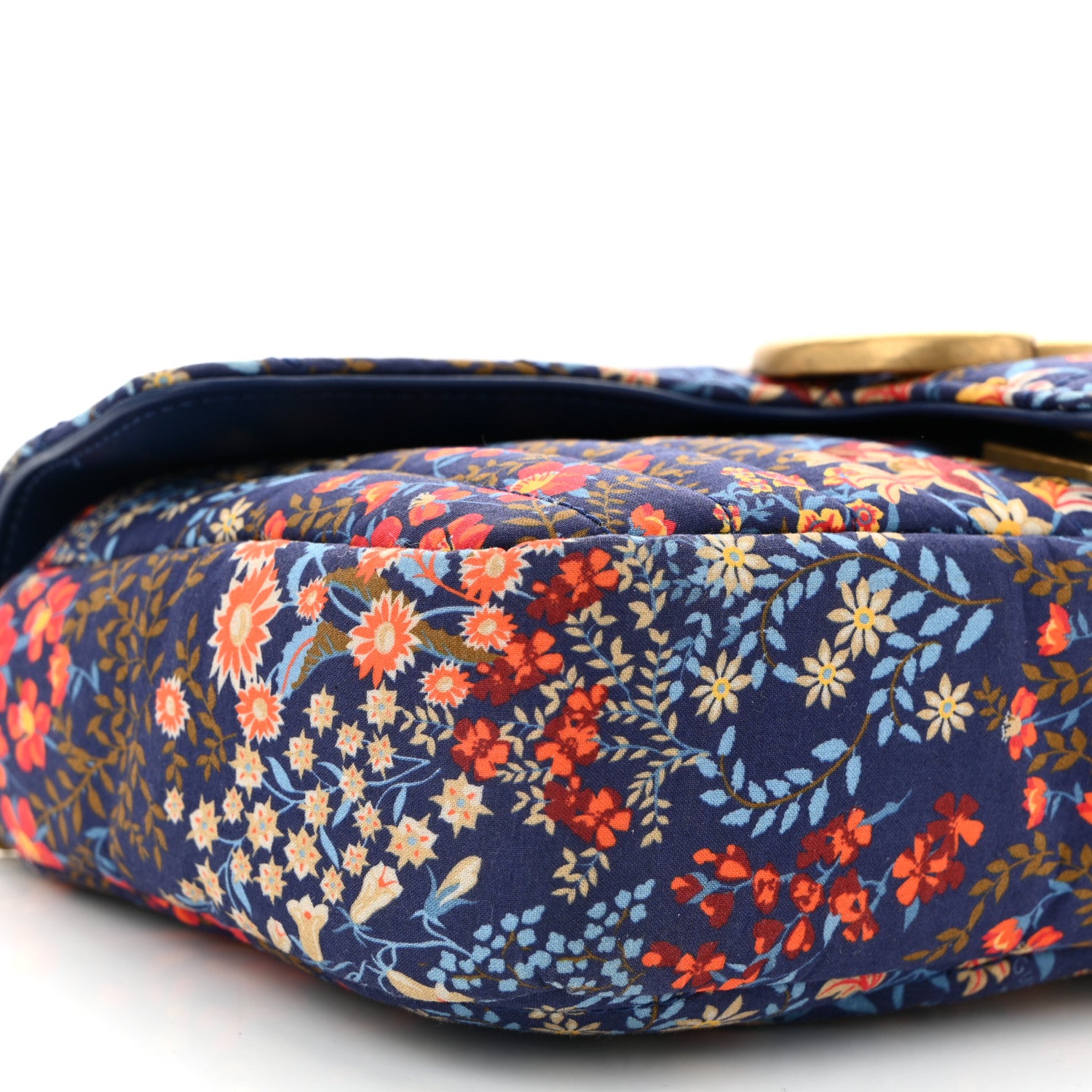 Gucci Cotton Calfskin Matelasse Floral Print Small GG Marmont Shoulder Bag Blue Red Deep Ocean Blue 8 of 9