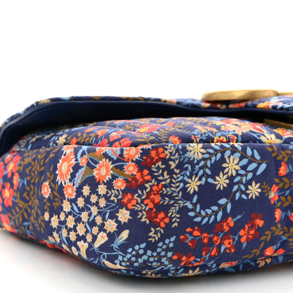 Gucci Cotton Calfskin Matelasse Floral Print Small GG Marmont Shoulder Bag Blue Red Deep Ocean Blue 8 of 9