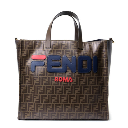 Fendi X FILA Glazed Fabric FF 1974 Mania Shopping Tote Bag Mogano Panna Blueberry 1 of 5