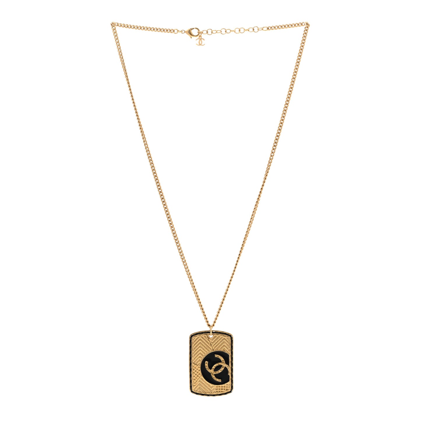 CC ID Dog Tag Charm Necklace Gold Black