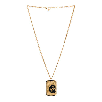 Chanel CC ID Dog Tag Charm Necklace Gold Black 3 of 6