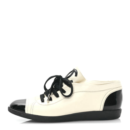 Chanel Lambskin Patent Calfskin CC Sneakers 39.5 White Black 1 of 10