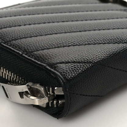 Saint Laurent Grain De Poudre Matelasse Chevron Monogram Zip Around Wallet Black 8 of 9