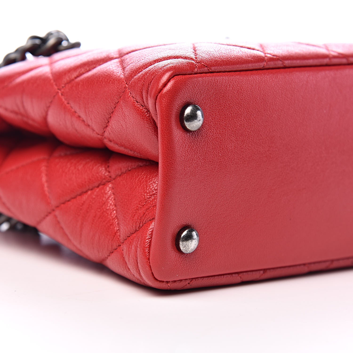 Chanel Shiny Sheepskin Quilted Small Shopping Tote Red 8 of 10