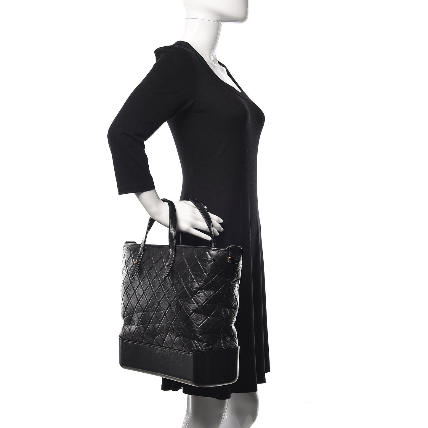 Aged Calfskin Quilted Large Gabrielle Shopping Tote Black