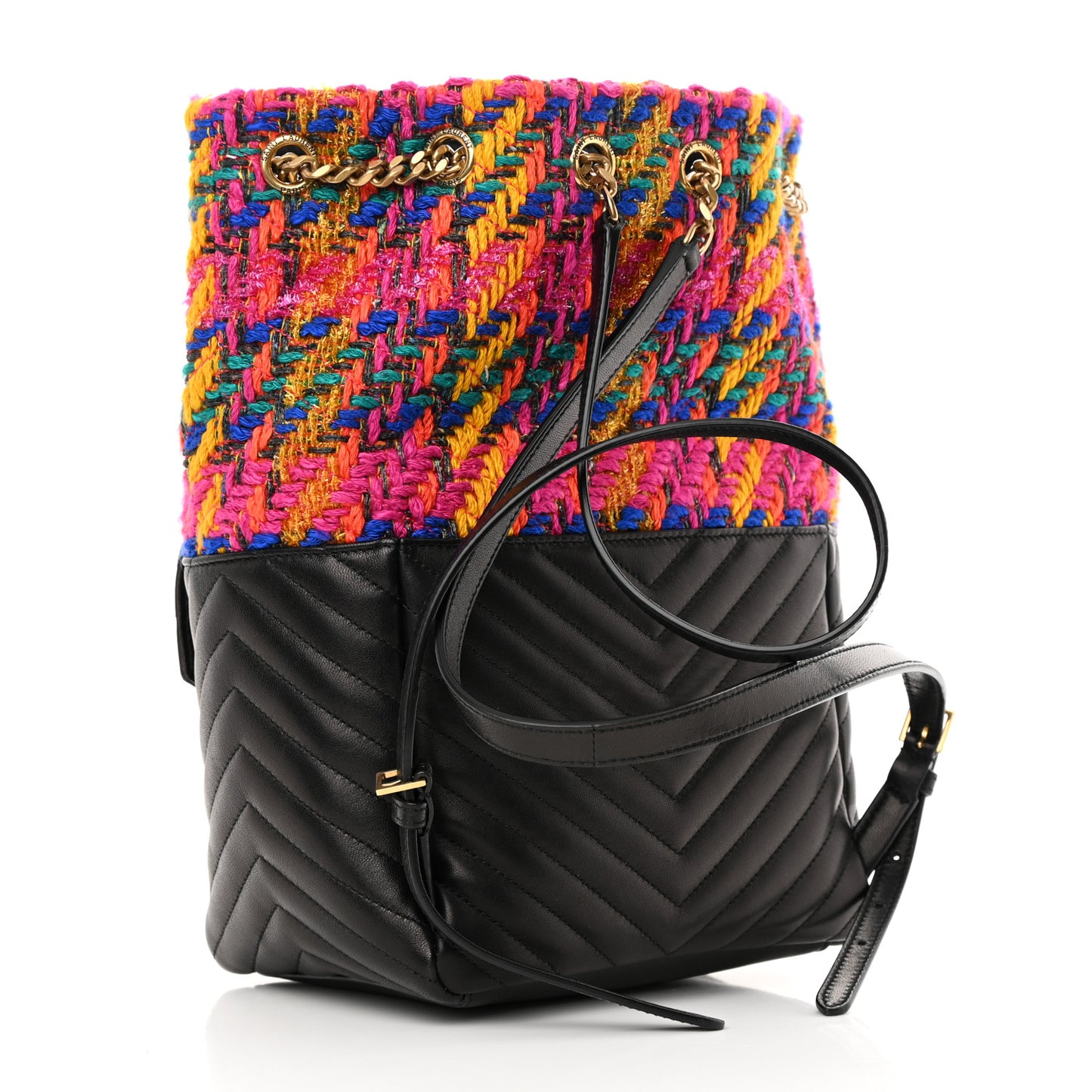 Tweed Lambskin Matelasse Monogram Joe Backpack Black Rosso Multicolor
