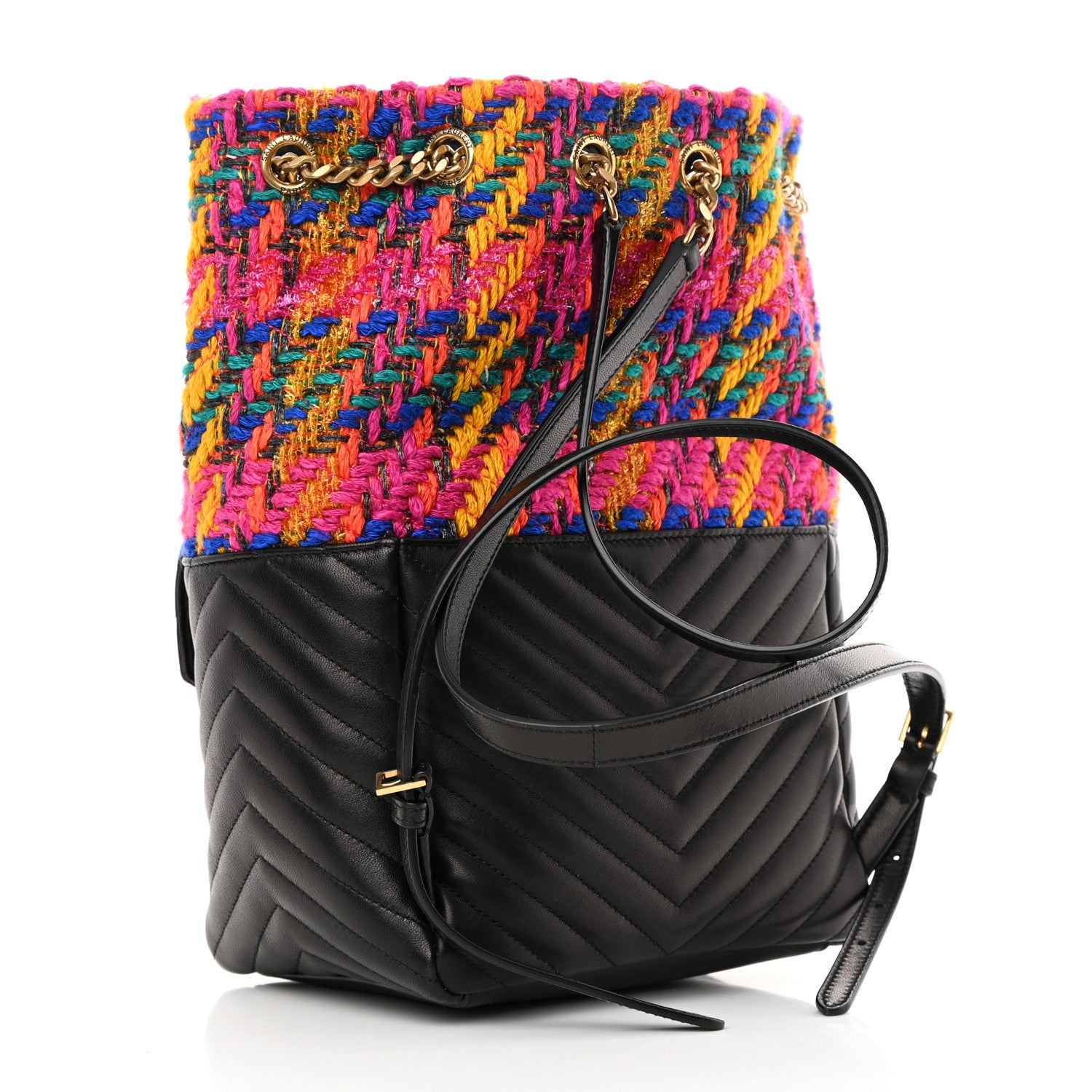 Saint Laurent Tweed Lambskin Matelasse Monogram Joe Backpack Black Rosso Multicolor 3 of 10