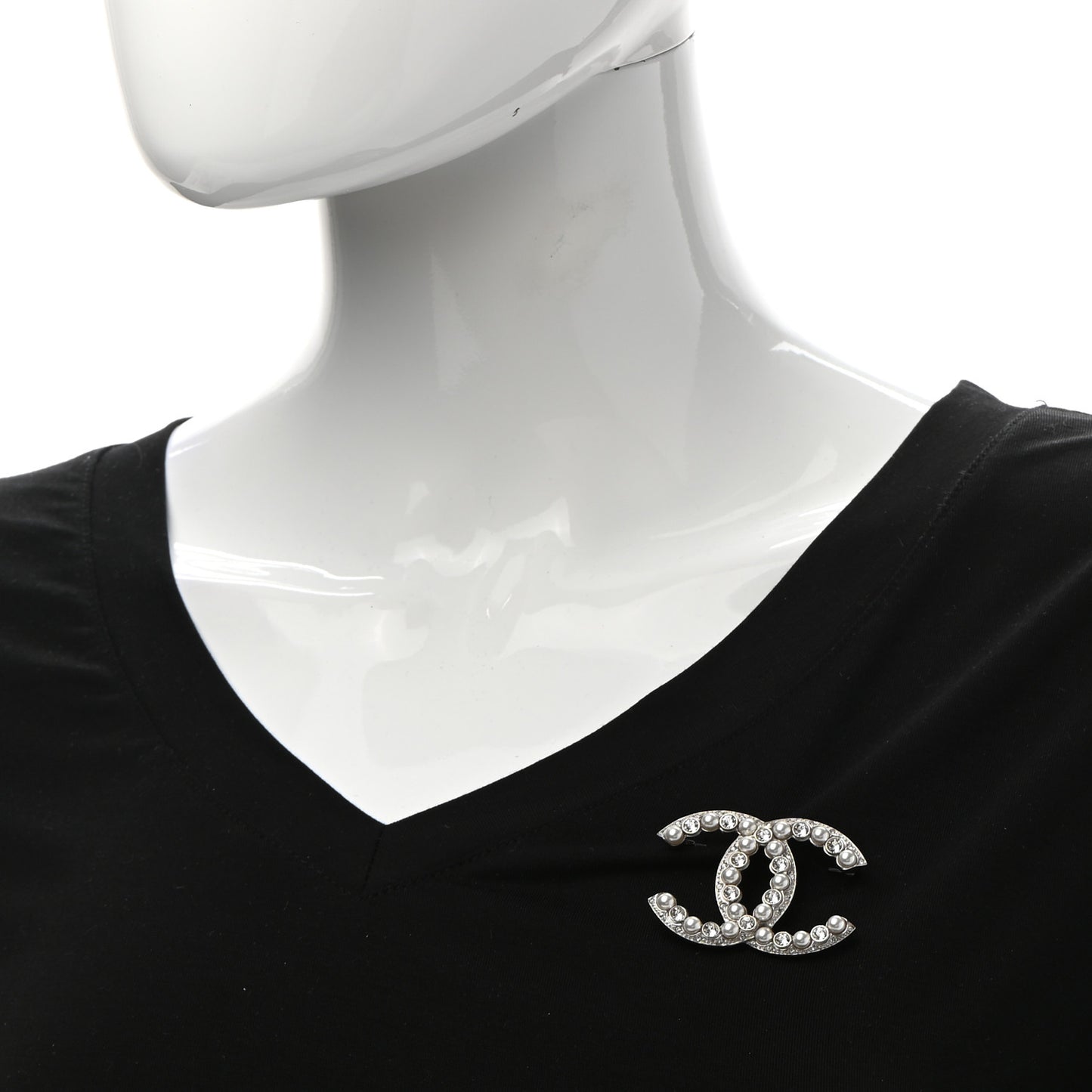 Pearl Crystal CC Brooch Silver