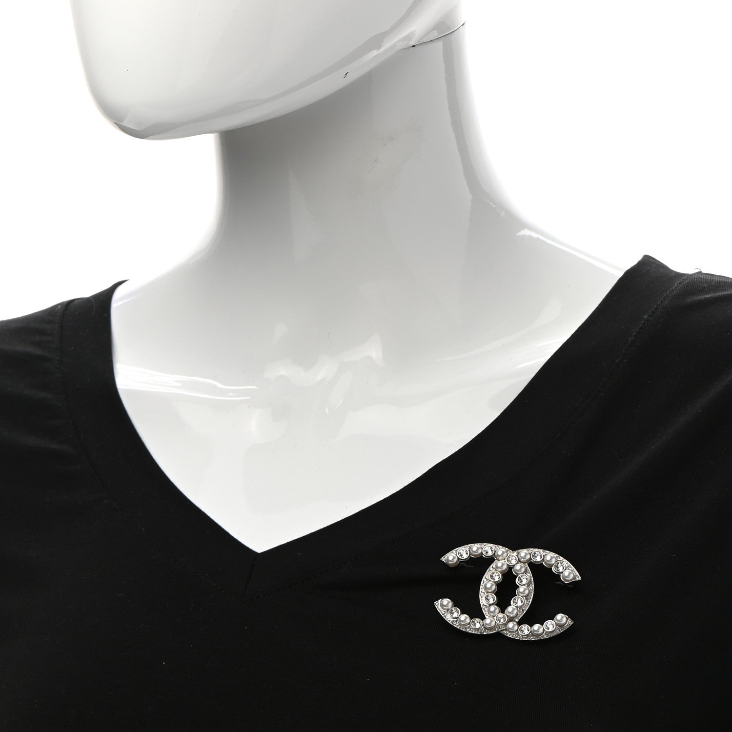 Chanel Pearl Crystal CC Brooch Silver 2 of 5